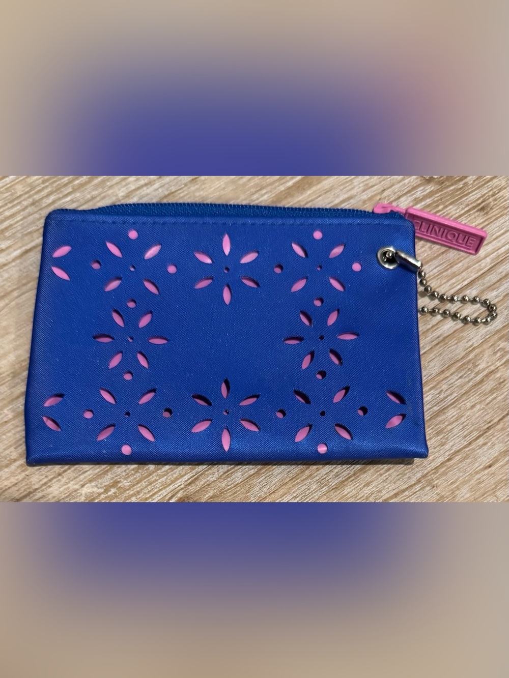 Clinique Blue Floral Cutout Cosmetic Coin Pouch